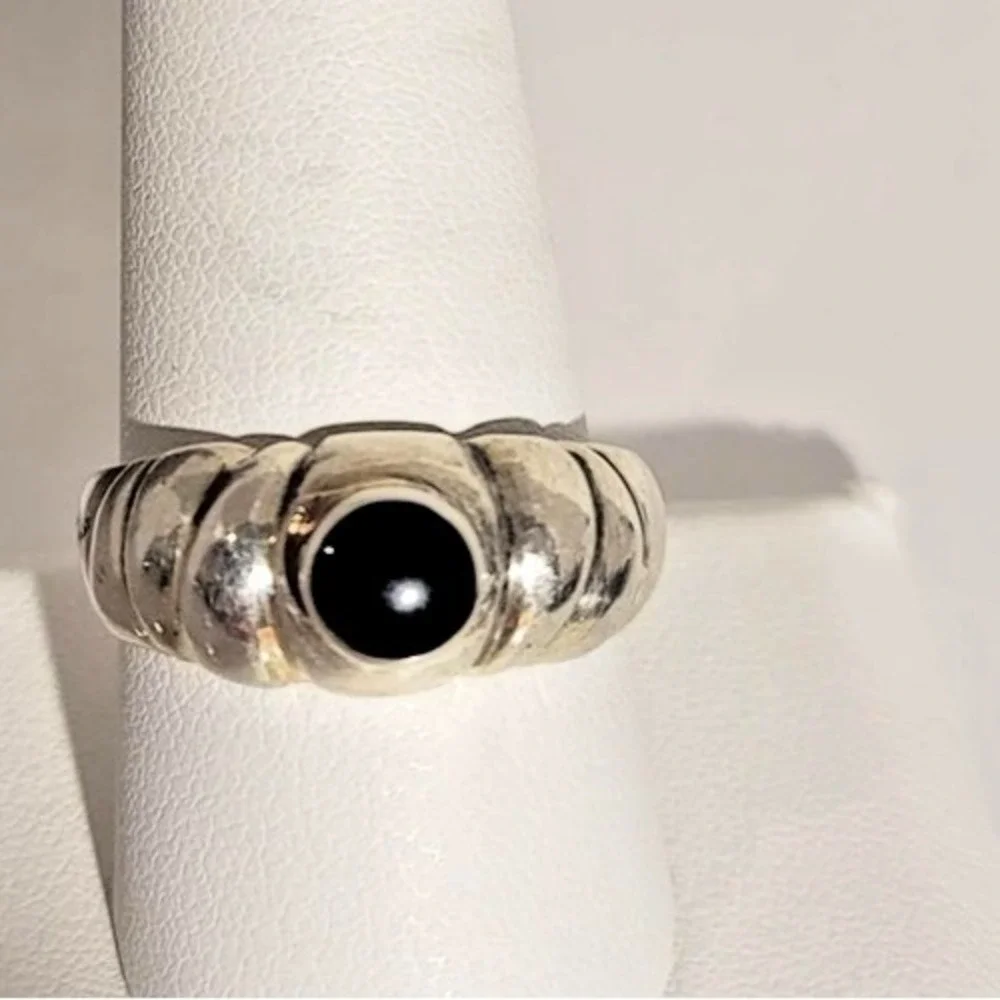 Sterling Silver 925‎ Black Onyx Gemstone Ring Womens 10 Dome Cabochon Cocktail